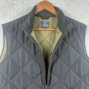J.Crew Sussex Quilted Vest Mens Large Blue Full Zip Diamond Front Pockets Preppy